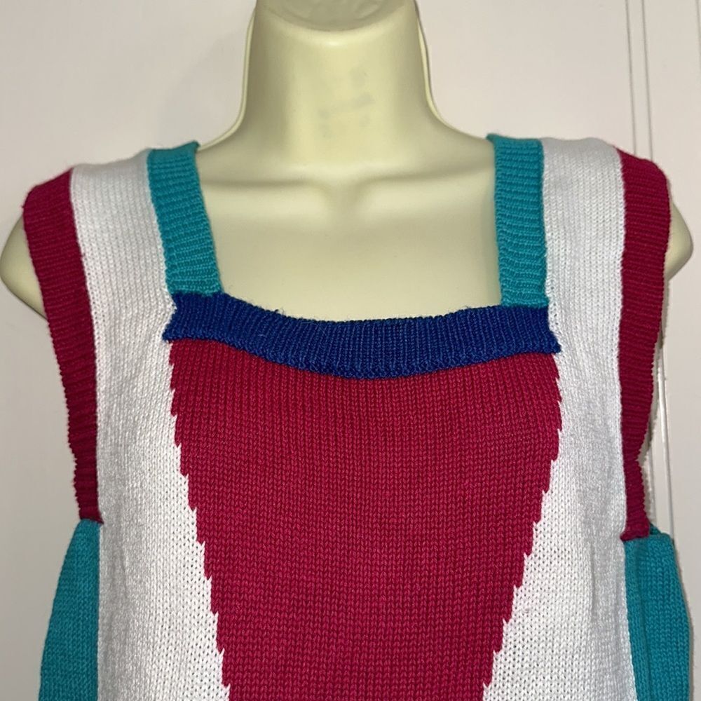 Vintage 80s The Eagle’s Eye multicolored sleeveless ramie/cotton sweater - Picture 2 of 8